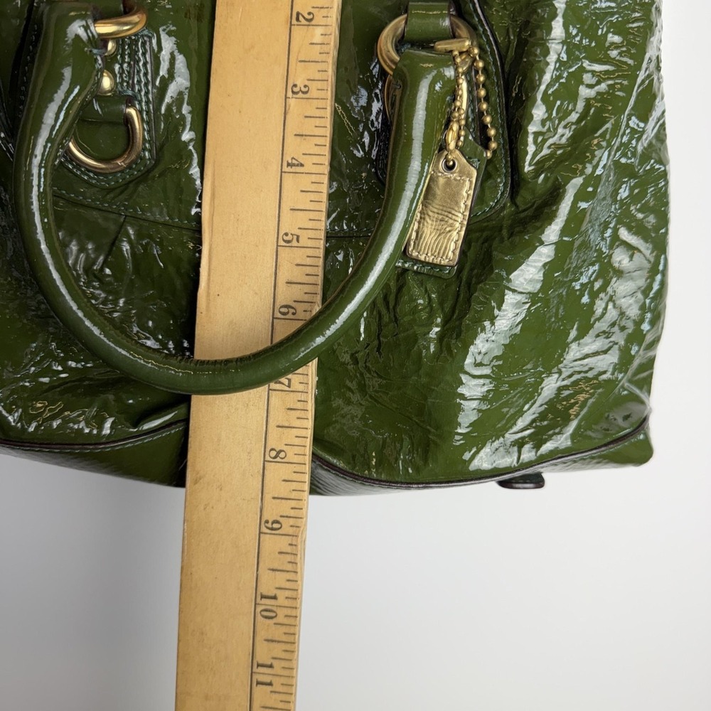 Coach Satchel Bag Womens Medium Green Patent Leather Chain Strap Gold Hardware - Picture 5 of 11